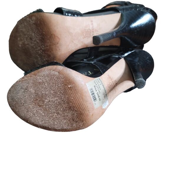 Ann Taylor Payton Leather Sandals 7 Black Ankle Strap Stiletto Heels Open Toe - Picture 7 of 8